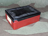 Red and Black Bakelite Box with Label Slot
