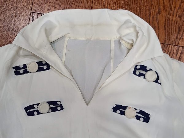 White Dress with Blue Accents <br> (B-39" W-28" H-38")