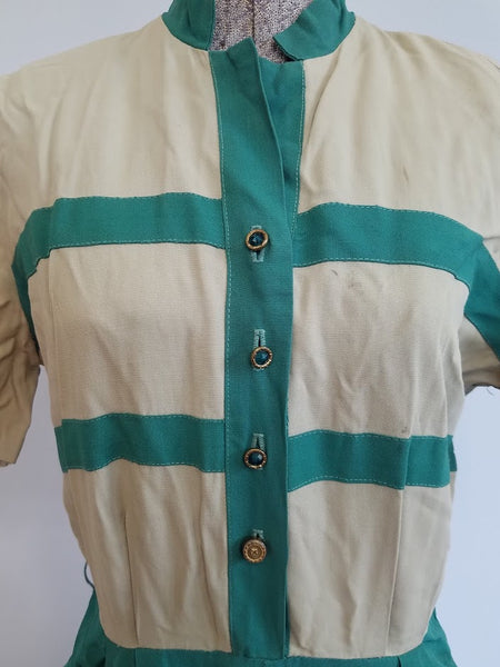 Tan and Green Dress <br> (B-40" W-28.5" H-40")