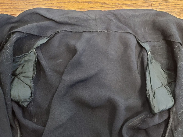 Black Rayon Skirt Suit with Soutache <br> (B-40" W-32" H-43")