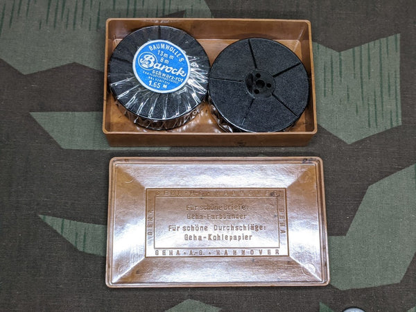 Original Bakelite Geha Typewriter Ribbon Container with Ribbons
