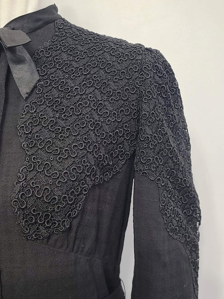 German Black Dress with Lace Inserts <br> (B-38" W-32" H-38")