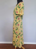Yellow Abstract Flower Print Dress <br> (B-38" W-30" H-42")
