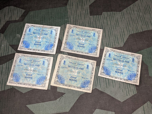 5 Original WWII US German Occupation German Marks 1944