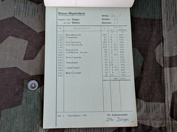 Seiden-Großhandlung Receipt Book 1937