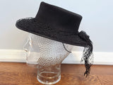 Black Wool Felt Tilt Hat with Netting