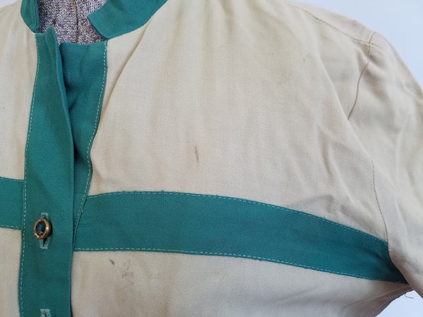 Tan and Green Dress <br> (B-40" W-28.5" H-40")