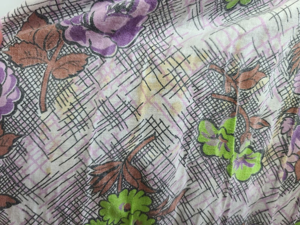 Purple and Green Flower Print Dress <br> (B-40" W-34" H-41")