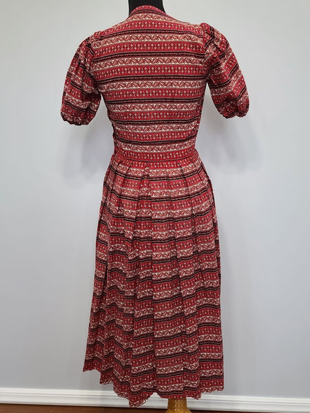 German Red Print Dirndl Dress <br> (B-35.5" W-27" H-45")