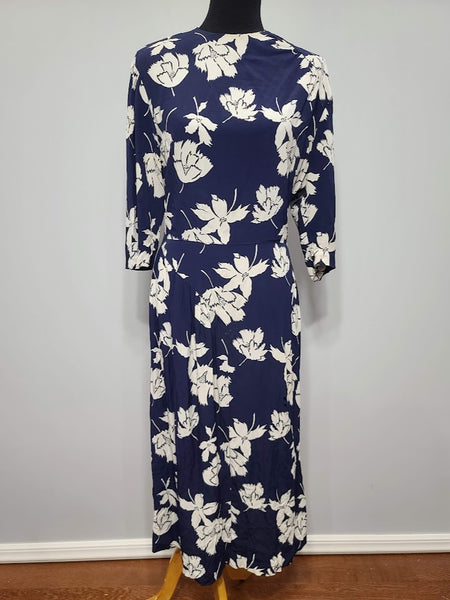 Navy Blue with White Flowers Dress (as-is) <br> (B-39" W-29" H-41")