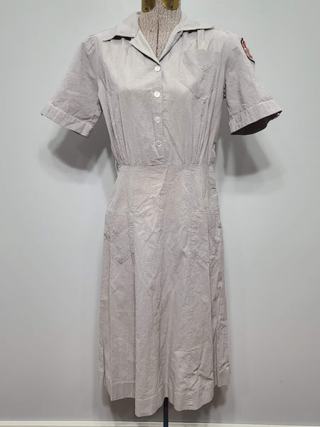 Red Cross Military Welfare Service Seersucker Work Dress <br> (B-36" W-26" H-36")