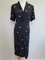 Dark Blue Rose Print Dress <br> (B-43" W-34" H-41")