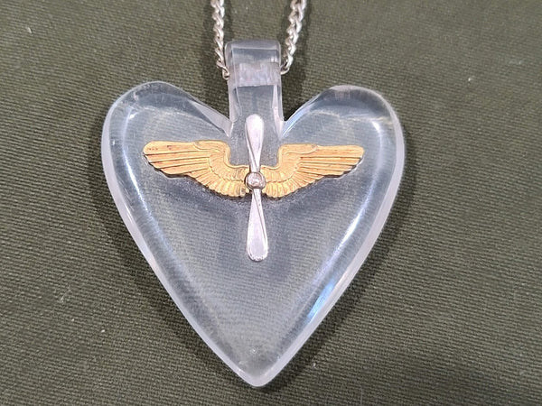 Lucite Heart Necklace with Air Army Corps Logo