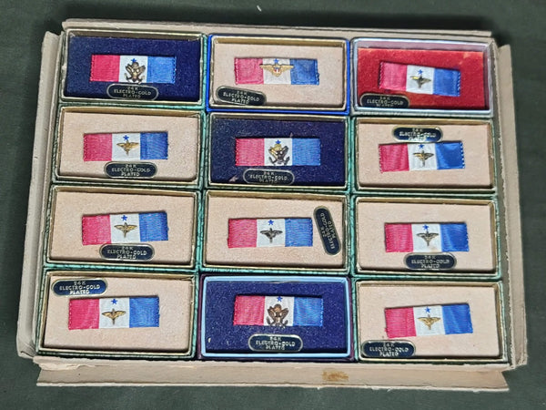 Original Box of 12 WWII Sweetheart Ribbon Bar Pins
