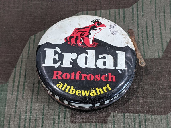 Original WWII German Erdal Red Frog Black Shoe Polish Tin