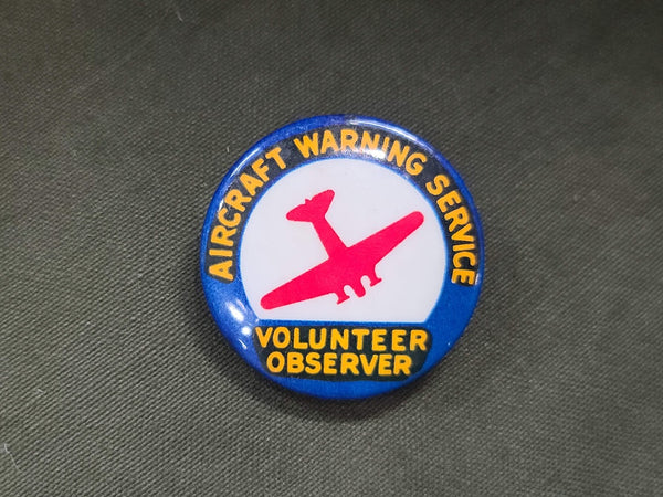 Original WWII Aircraft Warning Service Volunteer Observer Pin