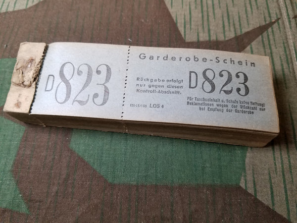 Original WWII German Coat Check Stubs Garderobe-Schein