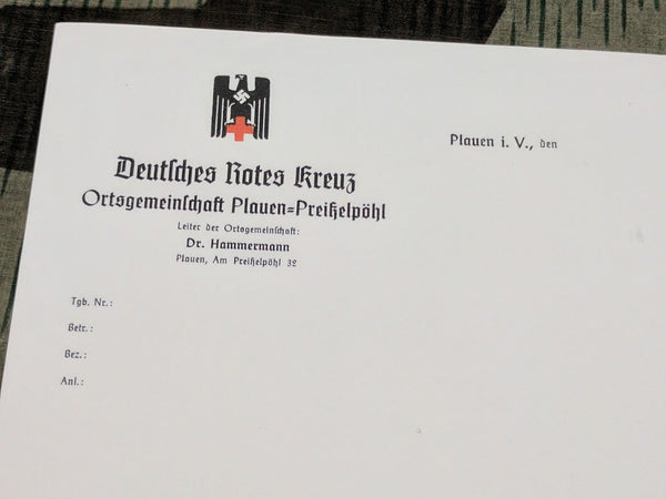 Original WWII German DRK Doctors Stationary Blank