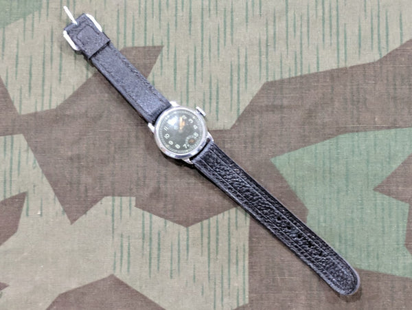 Original WWII German Thiel Wristwatch Black Face Second Dial