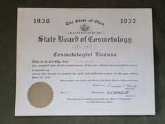 1936 1937 Cosmetologist License