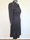 Black Rayon Skirt Suit with Soutache <br> (B-40" W-32" H-43")