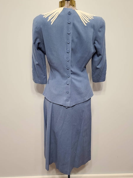 Cornflower Blue Skirt Suit New York Creation Label <br> (B-37" W-27" H-35.5")