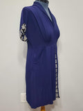 Dark Blue Rayon Dress with Abstract Print Trim <br> (B-42" W-35" H-42")