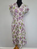 Purple and Green Flower Print Dress <br> (B-40" W-34" H-41")