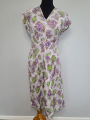 Purple and Green Flower Print Dress <br> (B-40" W-34" H-41")