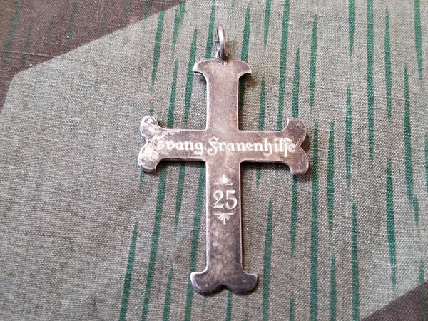 Pre-WWII German Evang. Frauenhilfe Silver Cross Pendant