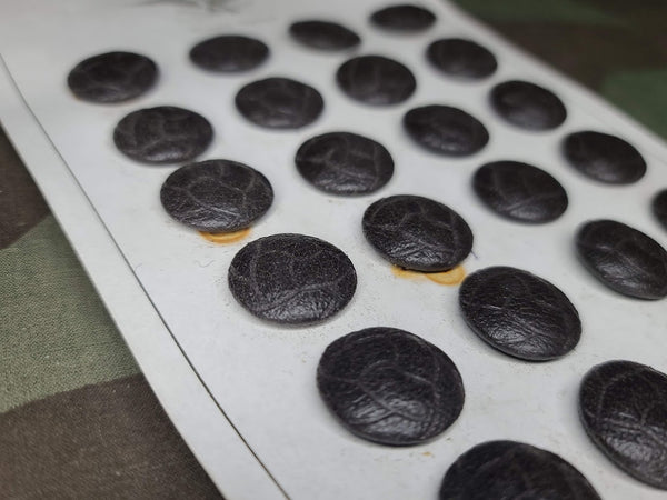 24 Leather Buttons on Card D.R.P. D.R.G.M. 20mm
