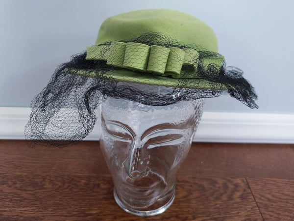 Green Tilt Hat with Black Netting