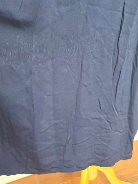 Navy Blue Rayon Dress with Lace Trim and Pleats <br> (B-41" W-33" H-45")