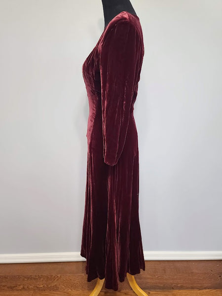 Dark Red Velvet Gown <br> (B-36" W-28" H-36.5")