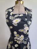 Black Sunflower Print Halter Dress <br> (B-30" W-25" H-40")