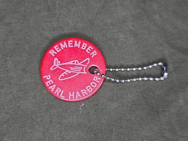 Repro Red Bakelite Remember Pearl Harbor Keychain