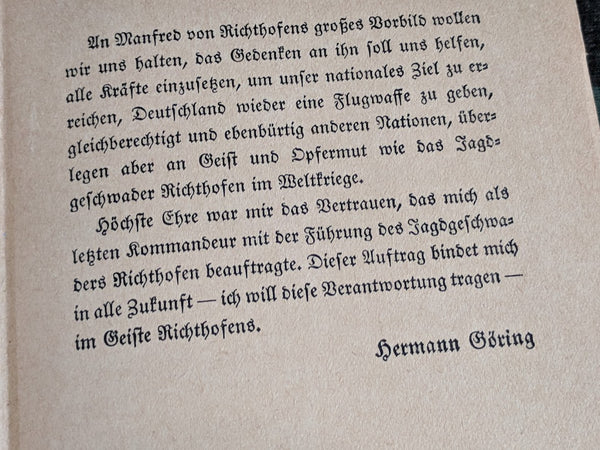 Red Baron Von Richthofen Der Rote Kampflieger 1933 Book (Forward by Göring) & Postcard