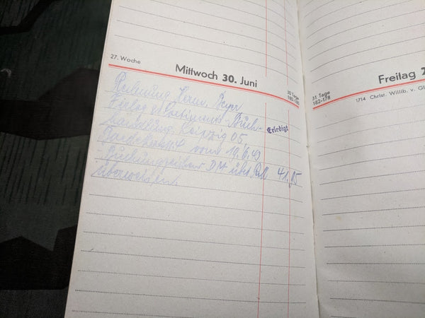 1943 Pult Kalendar Calendar (w/ Train and Post Info)