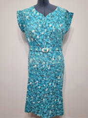 Blue Flower Print Dress and Belt <br> (B-46" W-38" H-46")