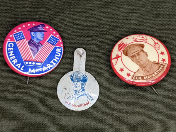 Set of 3 WWII Gen. MacArthur Pins