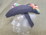 Dark Blue Tilt Hat with Colorful Yarn