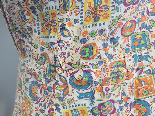 Colorful Novelty Print Dress (Flowers, People, Animals) <br> (B-37" W-32" H-38")