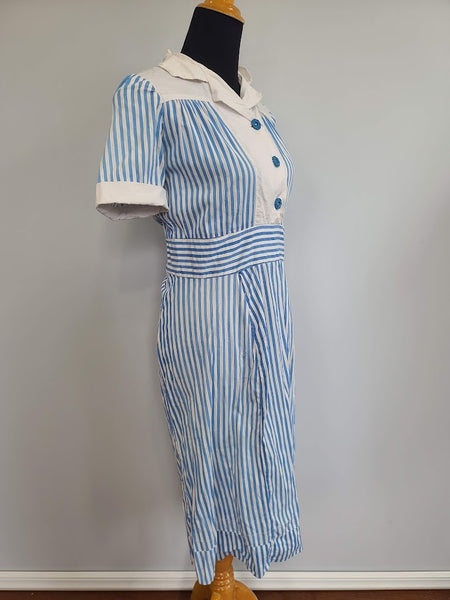 Blue and White Stripe Dress <br> (B-40" W-34.5" H-40")