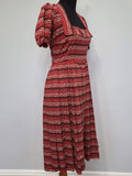 German Red Print Dirndl Dress <br> (B-35.5" W-27" H-45")