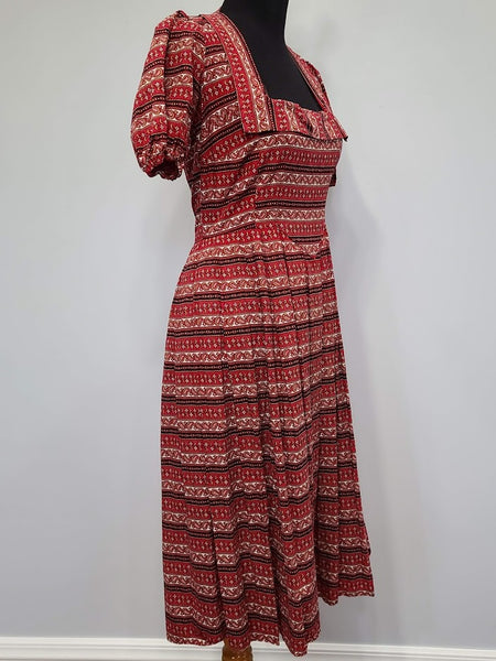 German Red Print Dirndl Dress <br> (B-35.5" W-27" H-45")