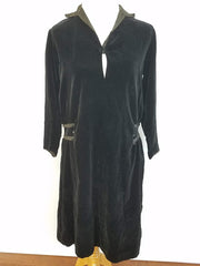 True Vintage 1920s Black Velvet Flapper Dress Dropwaist