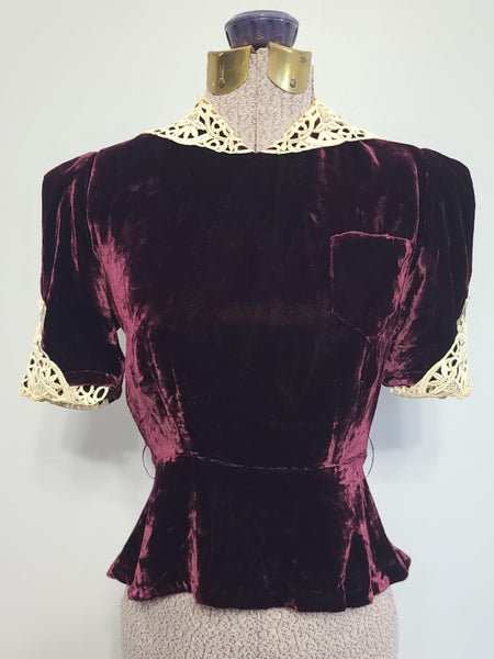 Burgundy Velvet Blouse <br> (B-34" W-26")