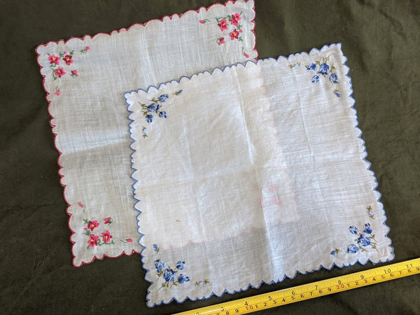 Set of Two Flower Embroidery Hankies