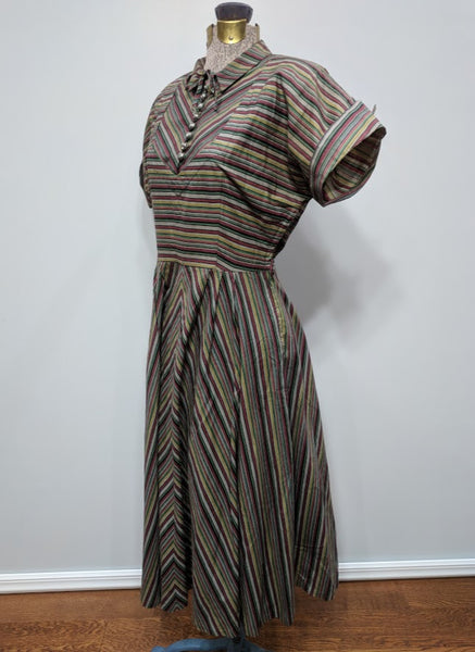 Striped Dress with Rhinestone Buttons <br> (B-37.5" W-28" H-42")