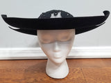 Black Wide Brim Hat with Mesh and Rhinestones
